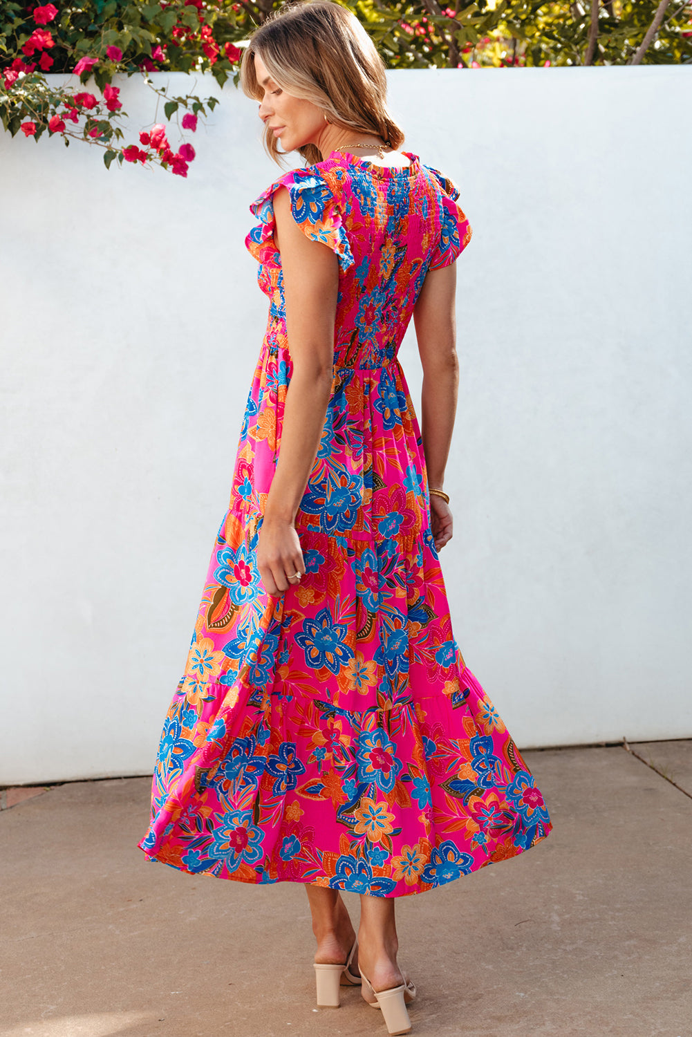 Women's Dress with Floral-Print Ruffle-Trimmed Layered Long Bohemian