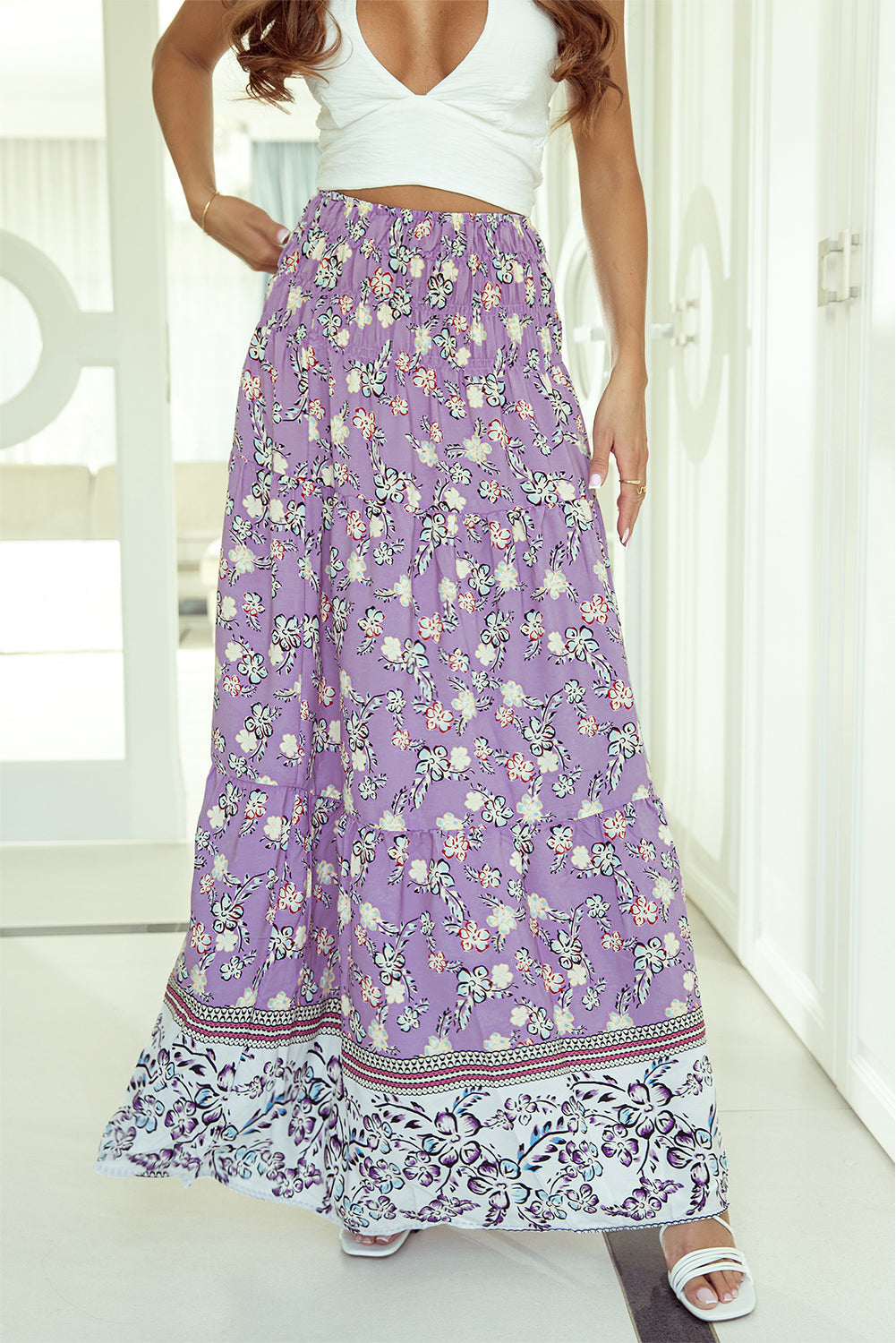 Skirt for Women Shirred High-Rise Maxi Floral-Print