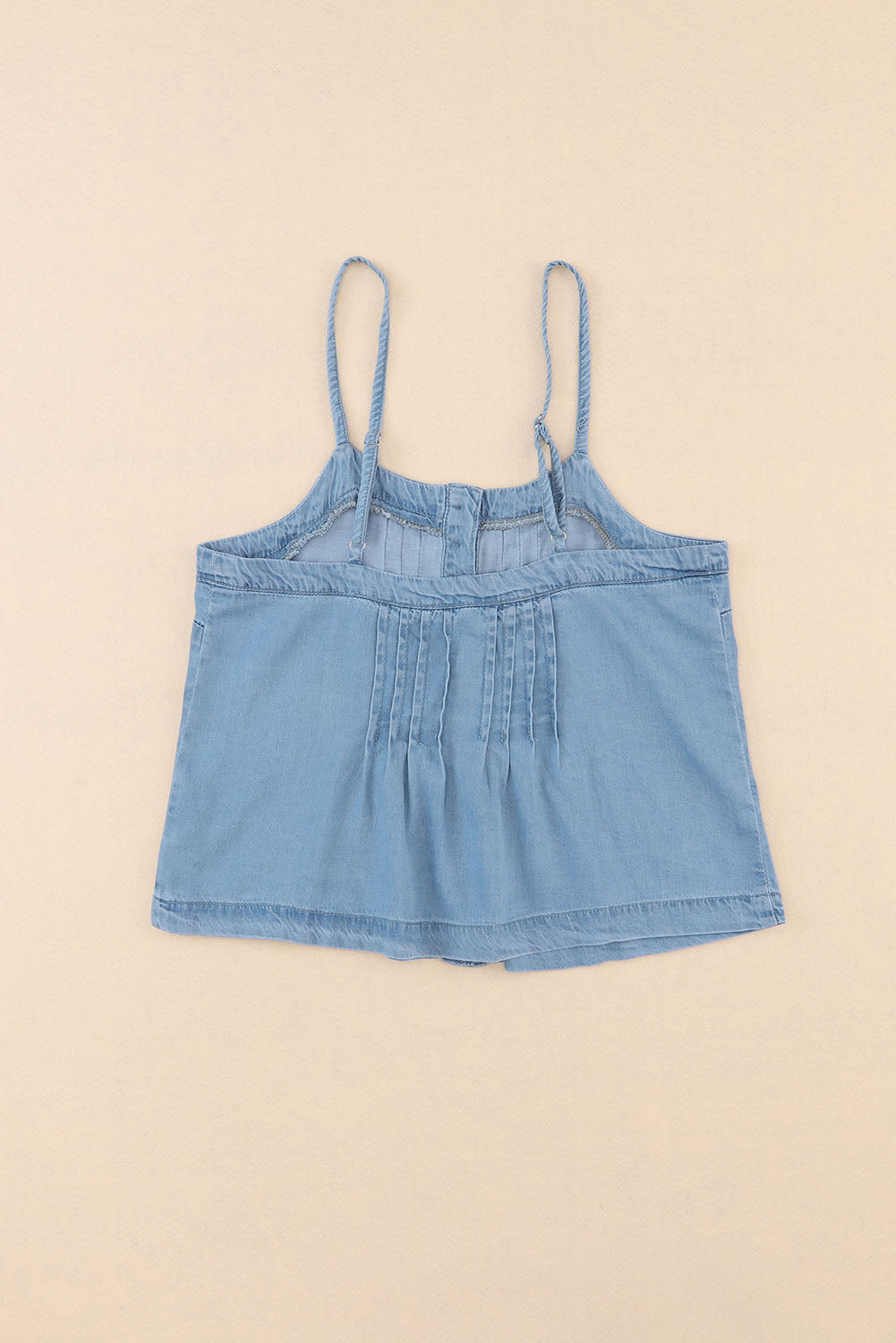 Women's Tank Top Featuring Buttons Denim Pleat-Detail