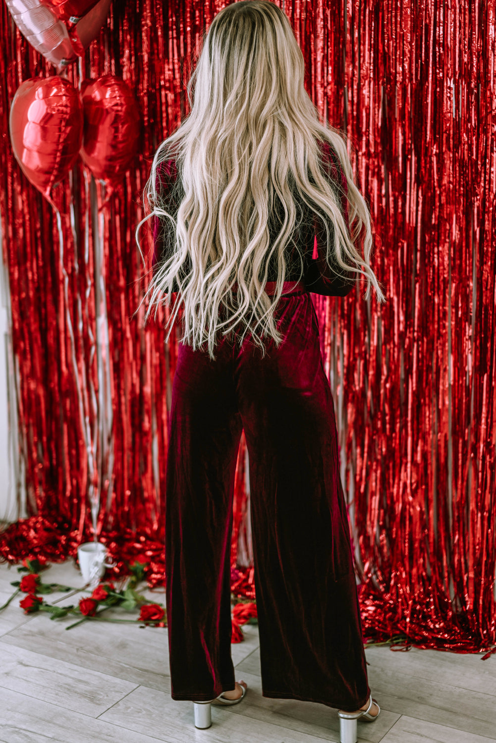 Women's Leg Jumpsuit Featuring Wide Velvet Cut out Back
