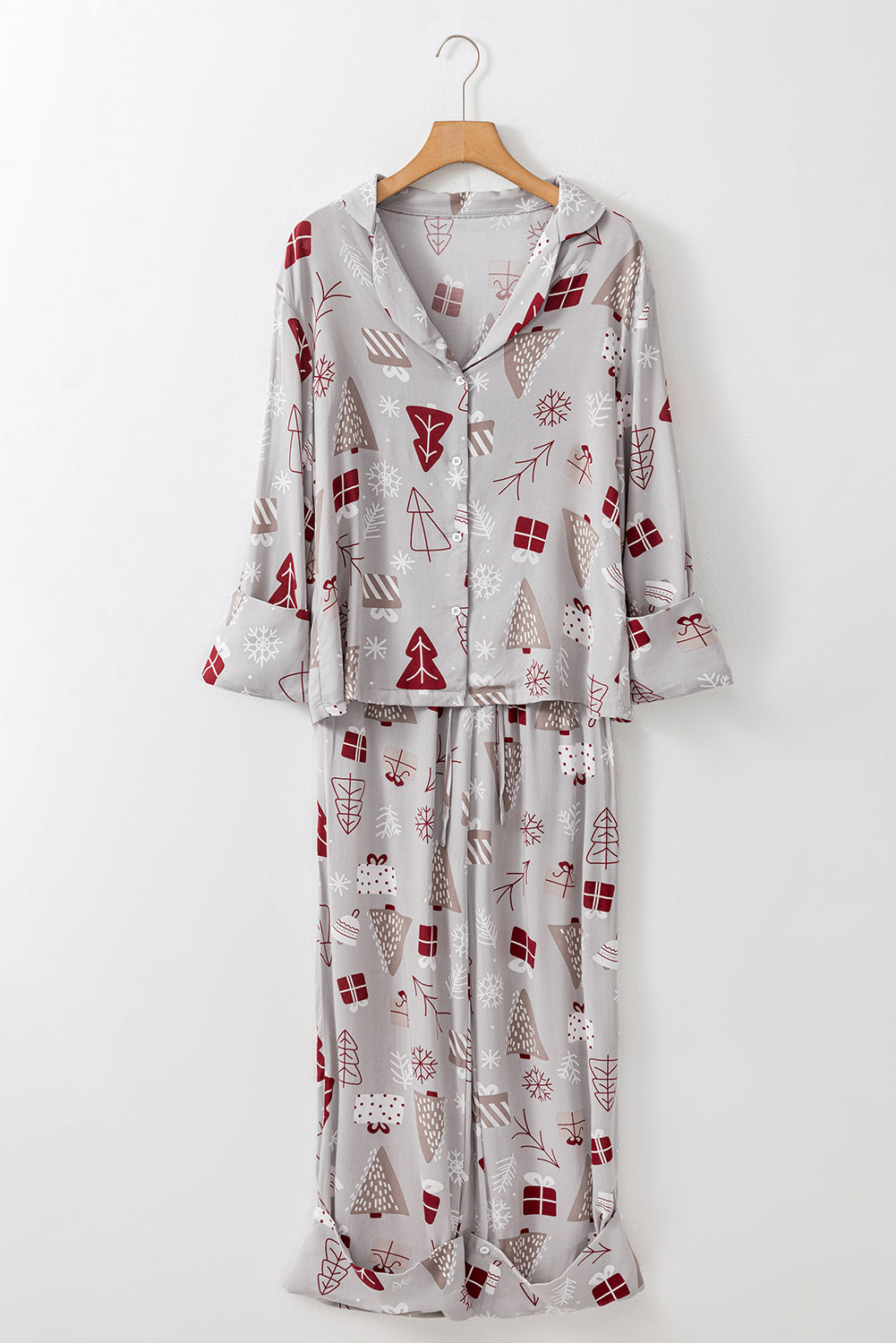 Christmas Printed Shirt and Pants Pajama Set