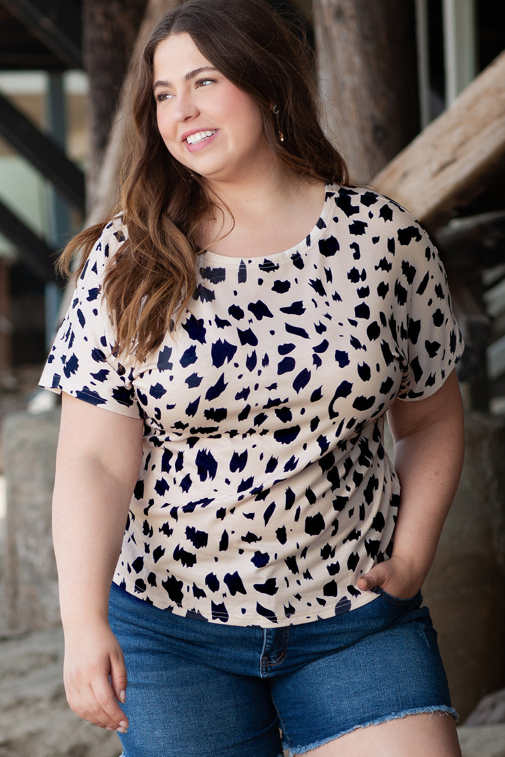 Top for Women Twist Plus Size Leopard-Print Print