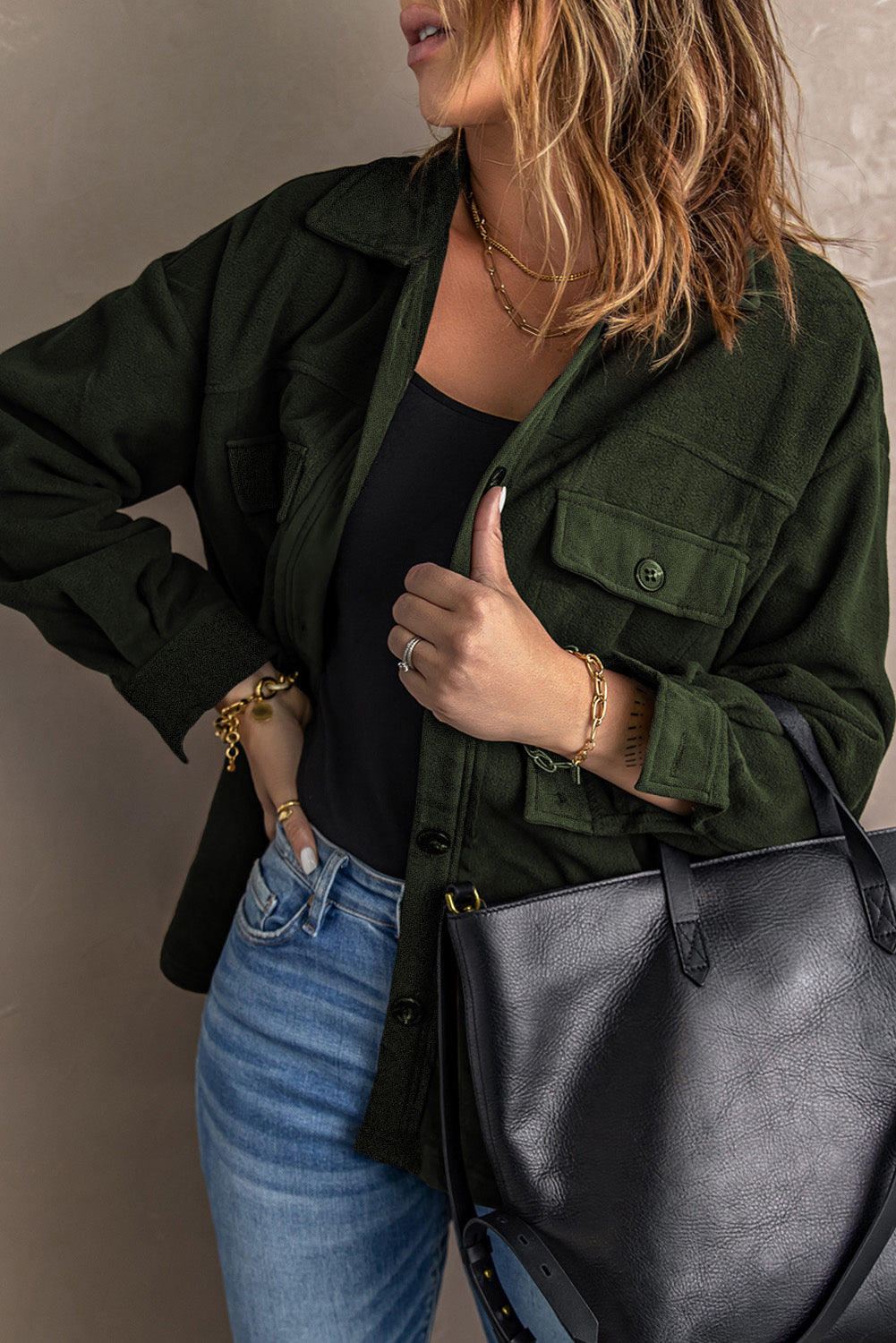 Shirt Jacket for Women Collar Button-Front