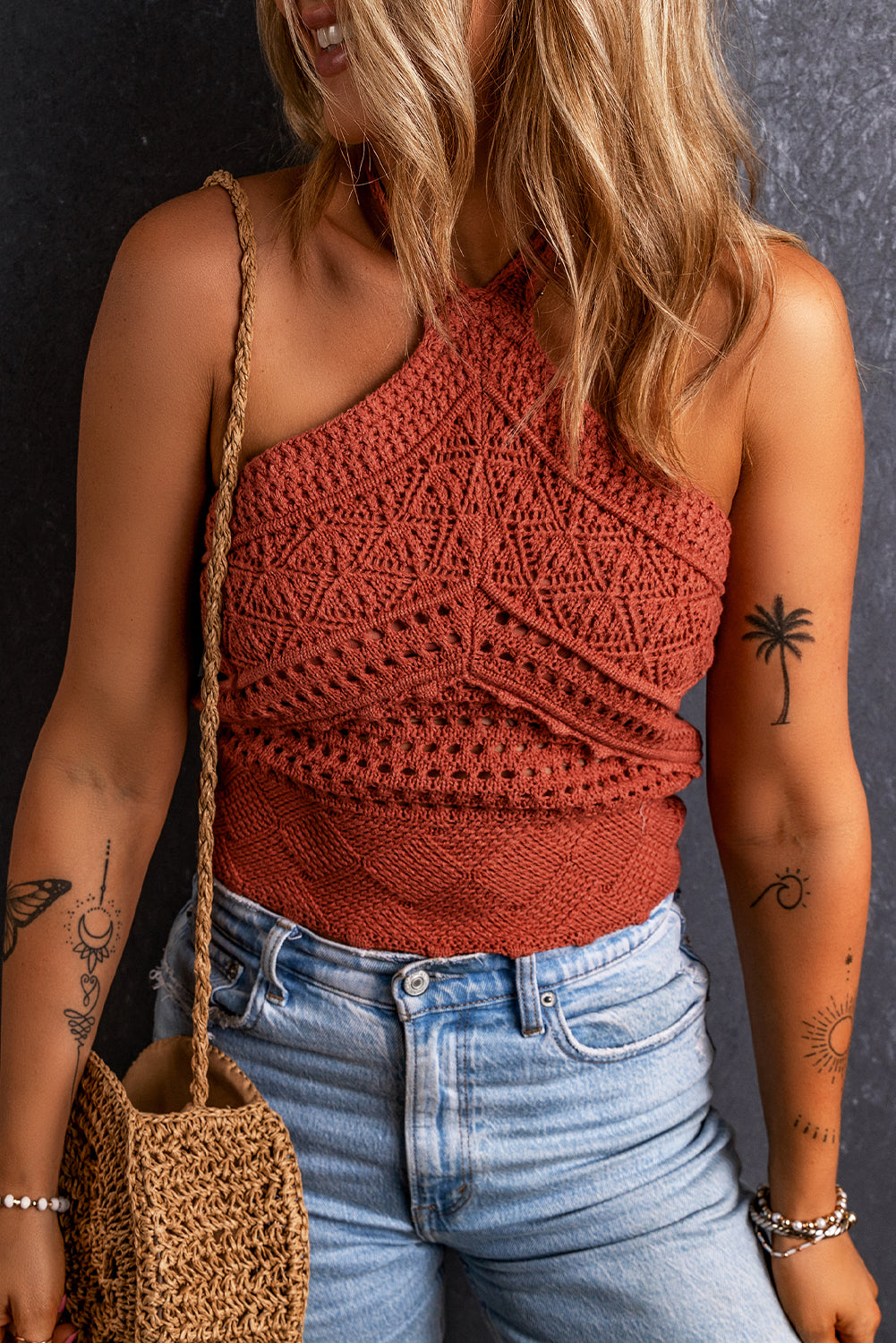 Women's Crochet Halter Neck Open-Back Tank Top