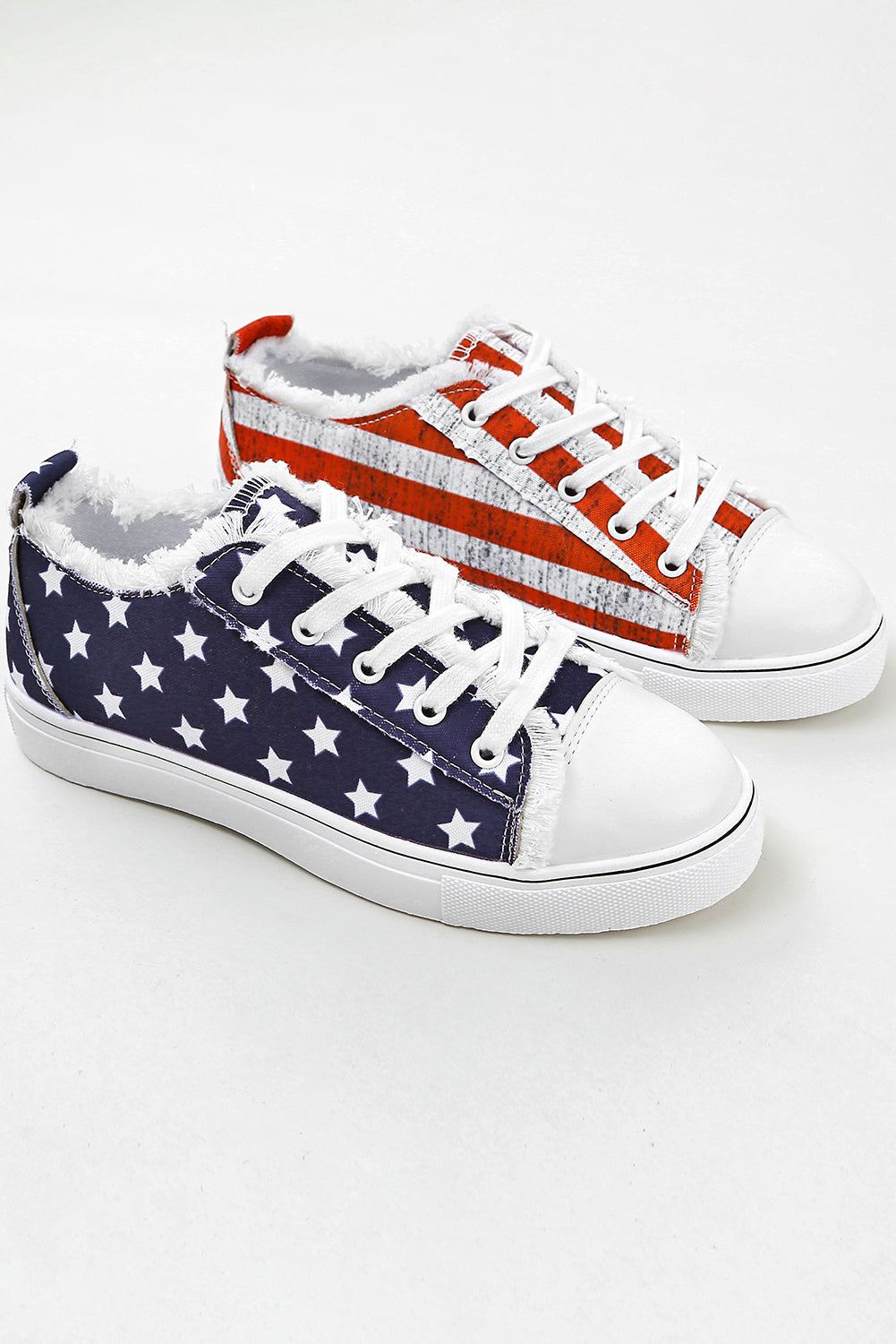 American Canvas Flag Lace-up Flat Shoes in Blue