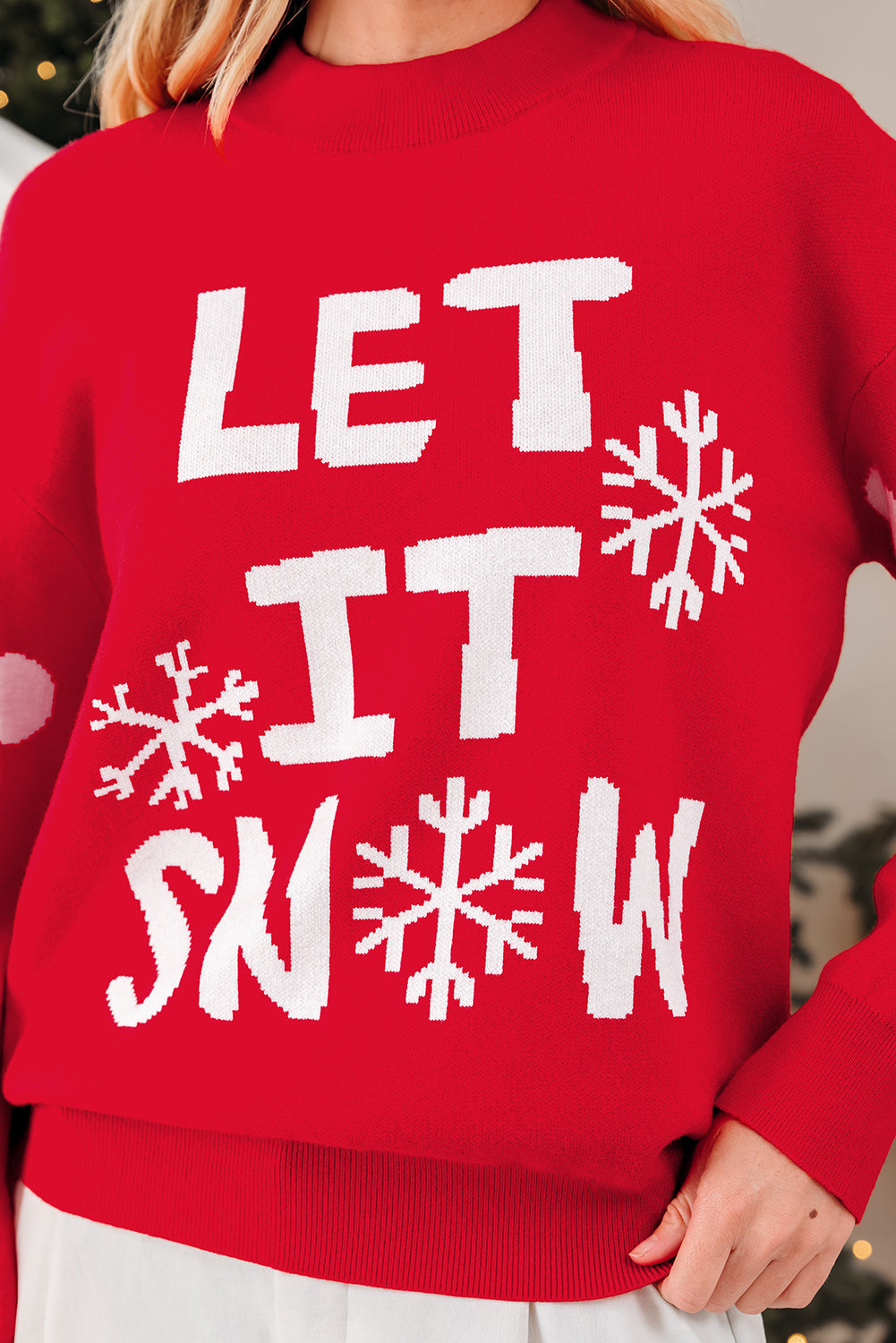 LET IT SNOW Graphic Christmas Holiday Loose Knit Top