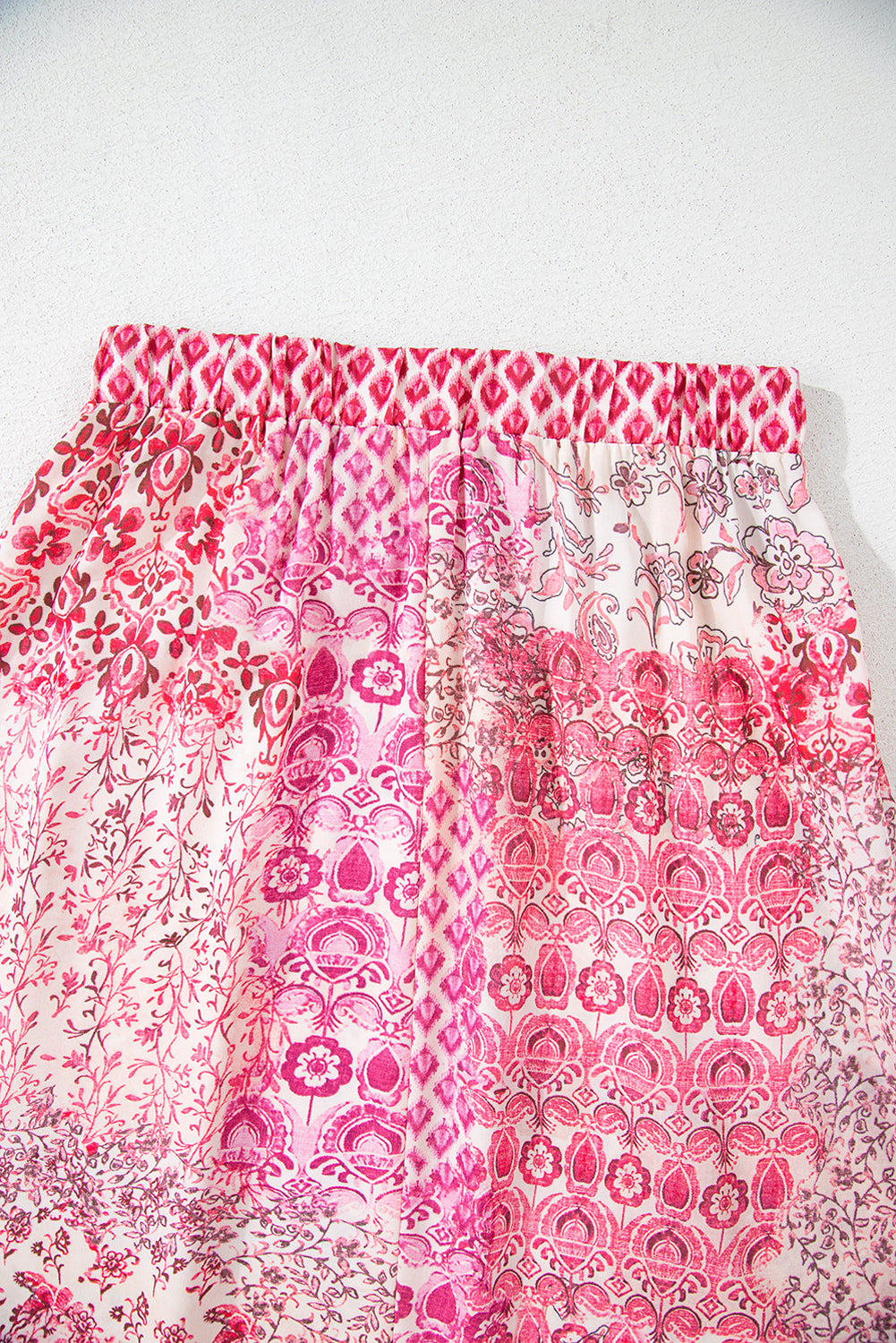 Boho Tassel Pattern Print Drawcord Elastic Waistband Maxi Skirt in Red