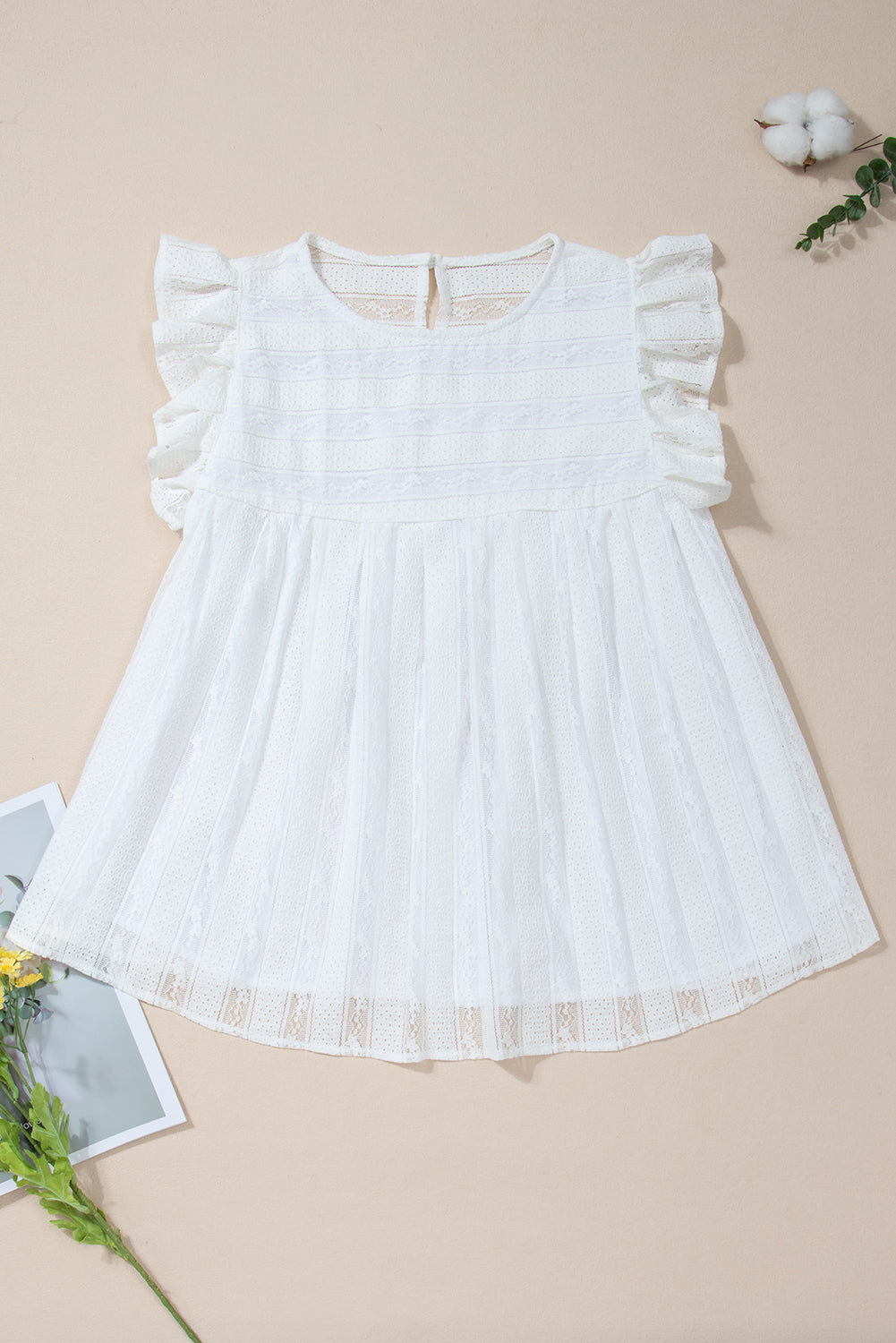 Women's Tank Top with Flowy Ruffle-Trimmed Lace-Trimmed
