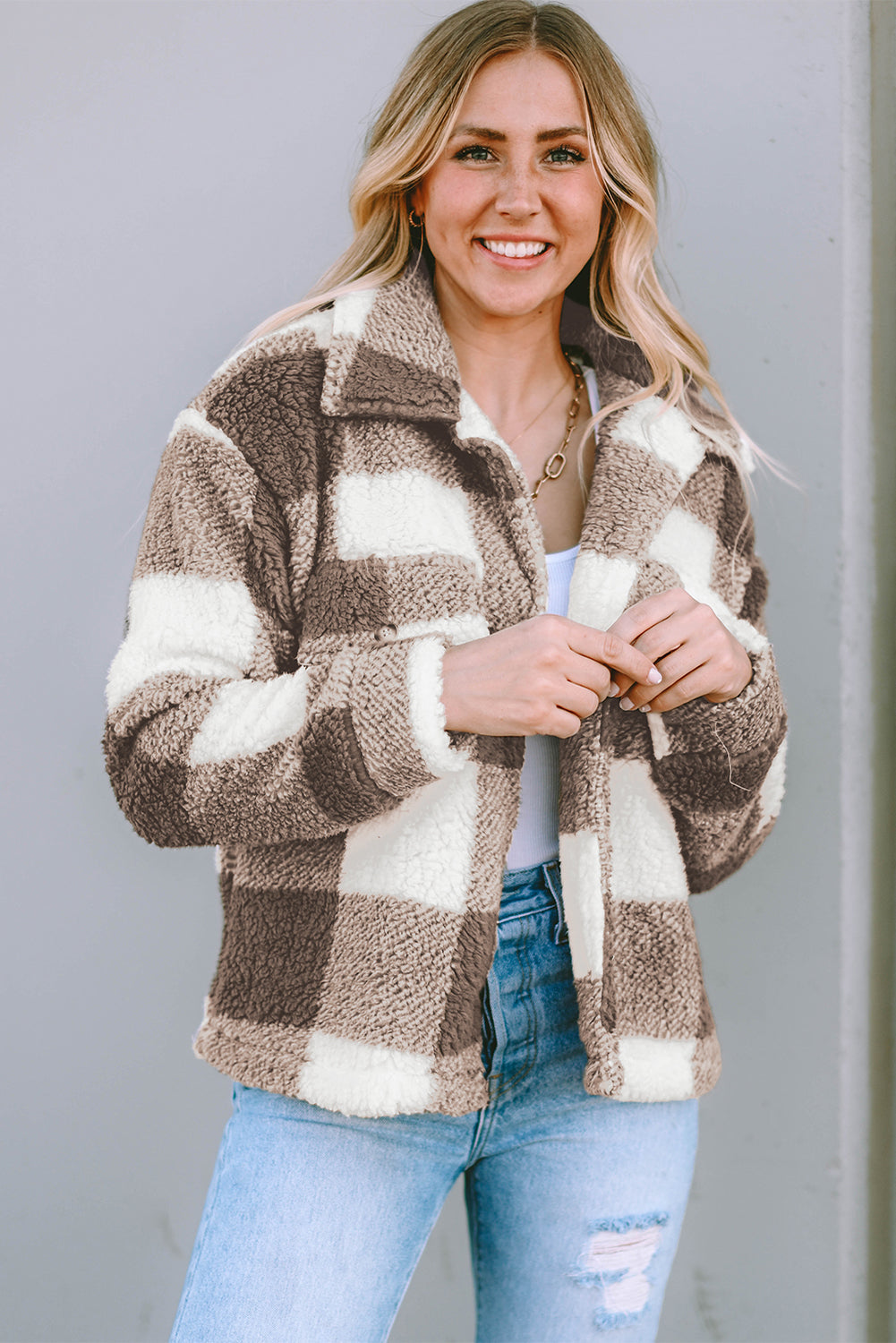 Women's Shacket with Plaid Button-Front Flap