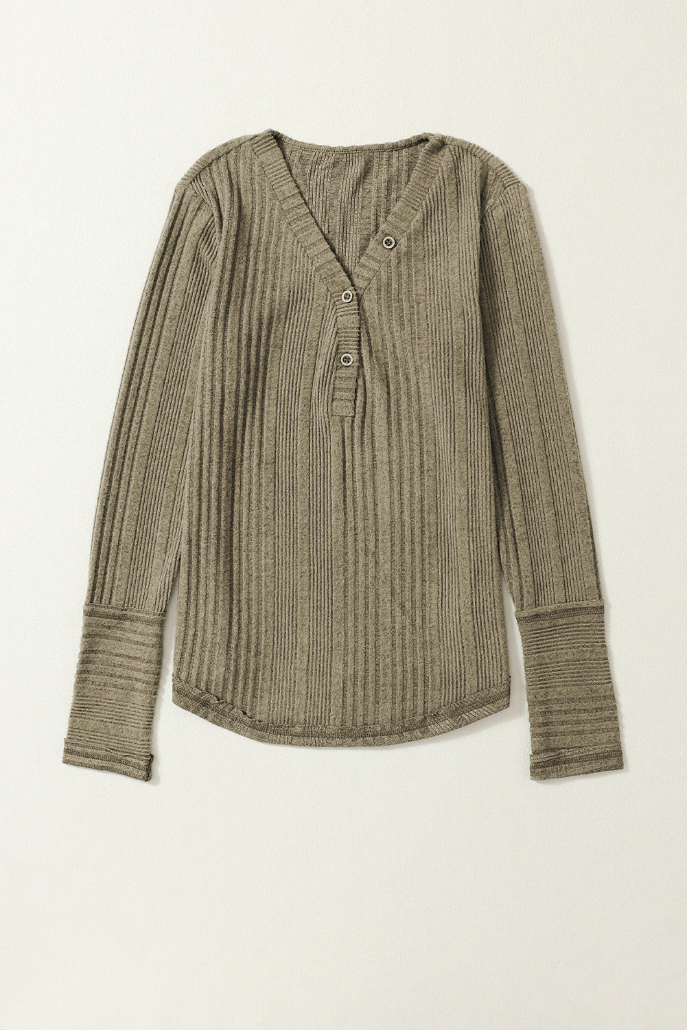 Women's Rib-Knitted V Neck Button-Front Knit Top