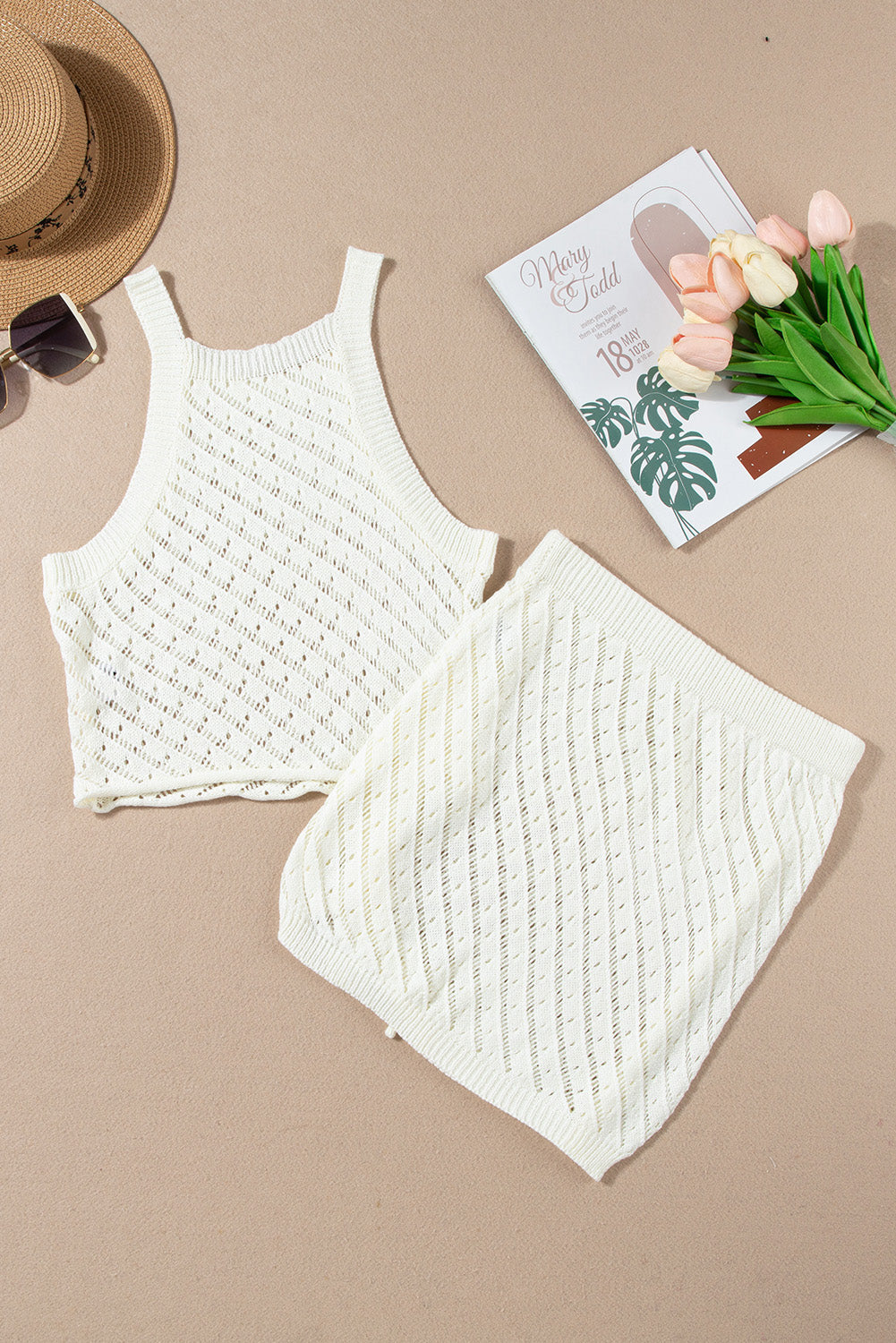 Dress for Women 2 Piece Beach Hollowed Cropped