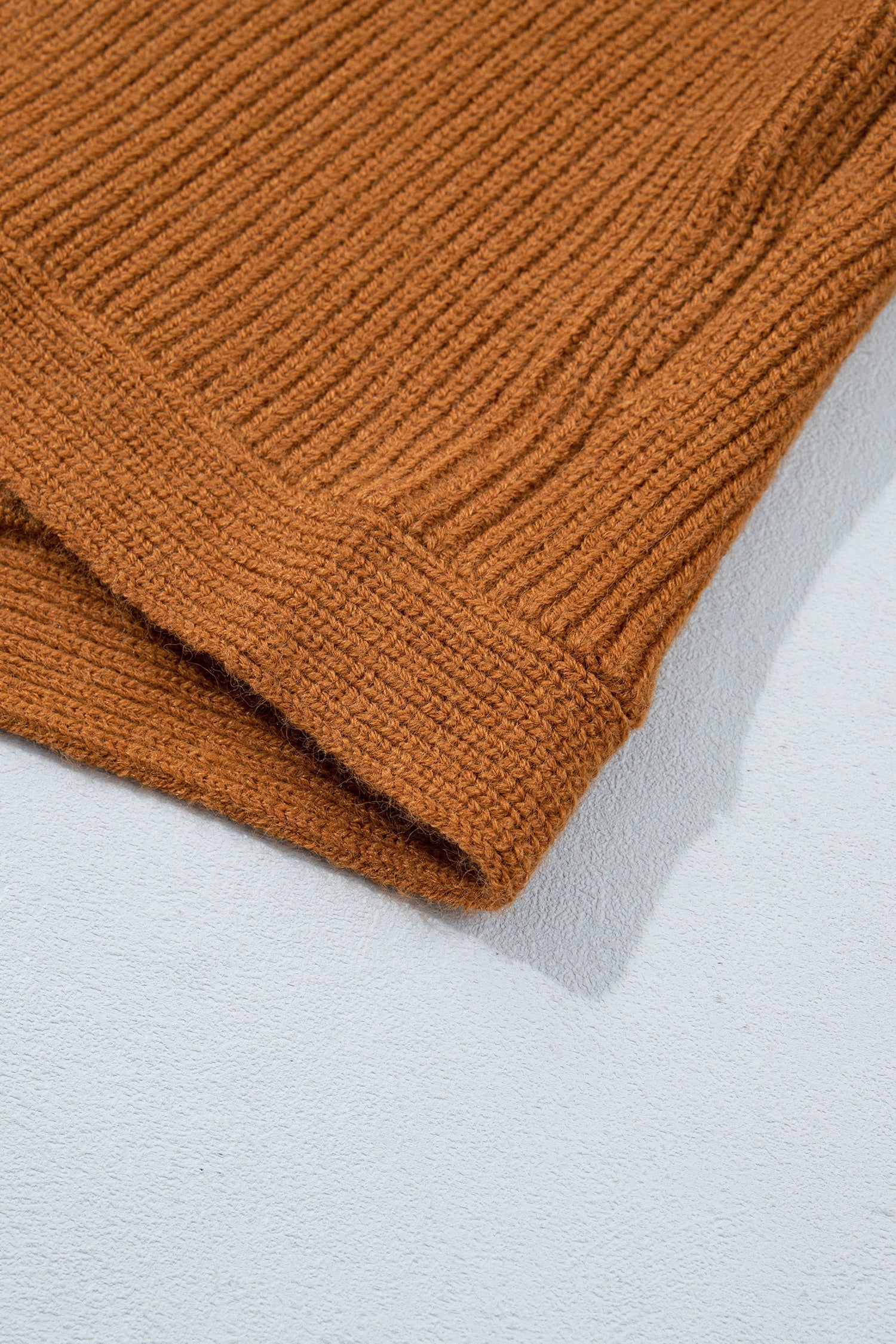 Mustard Collar Rib-Knit Knit Button Front Long-Sleeved Cardigan