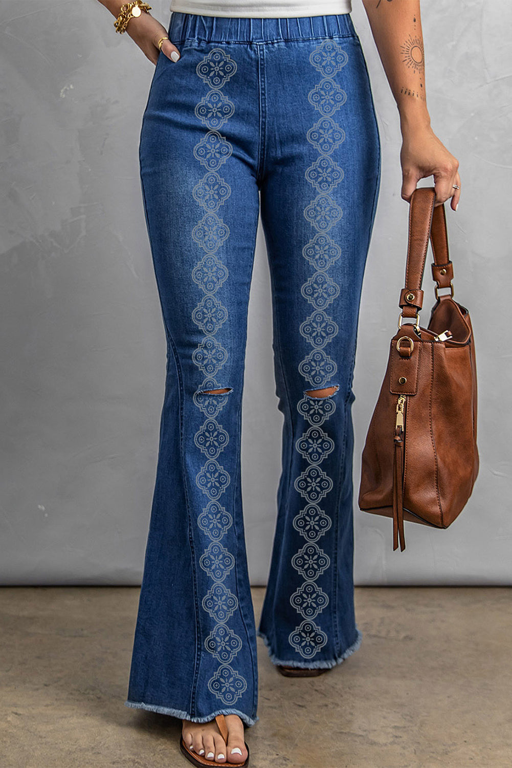 Women's Blue Raw-Edge Flared Jeans