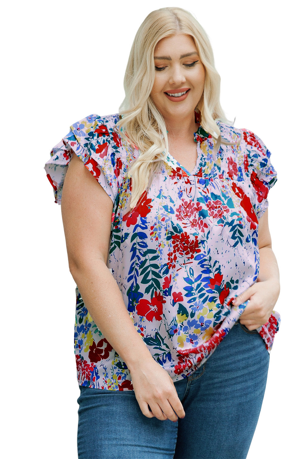 Women's Plus Ruffle-Trimmed Cap Sleeve Blouse