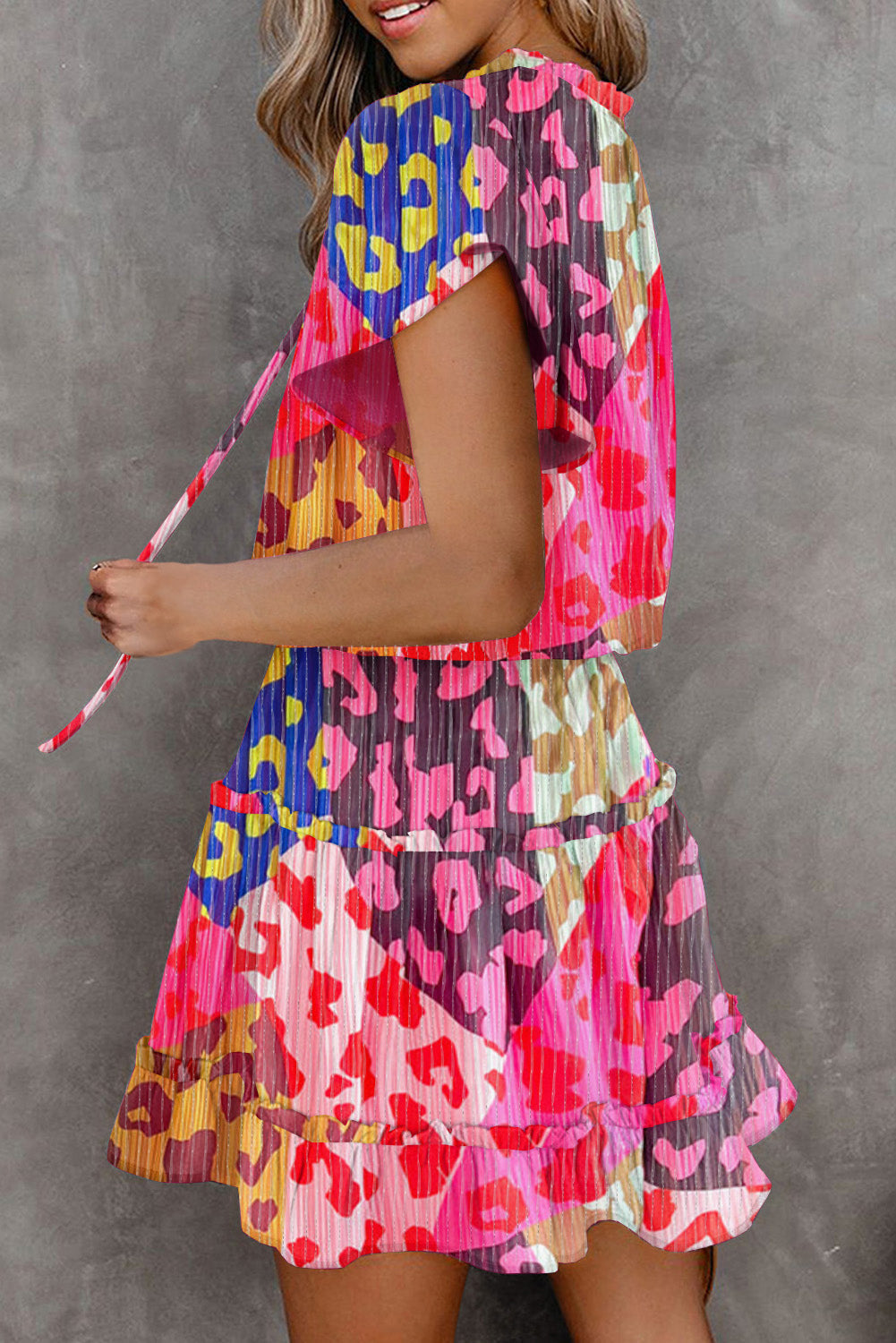 Women's Layered Ruffle-Trimmed Short-Sleeve Mini Dress