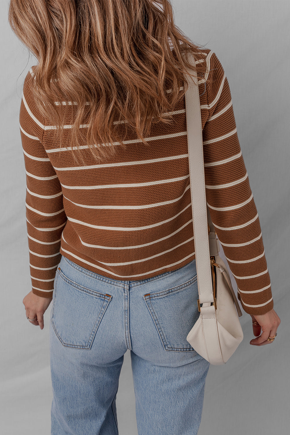 Front Striped Tie Striped Knit V-Neck Cardigan Knit Top