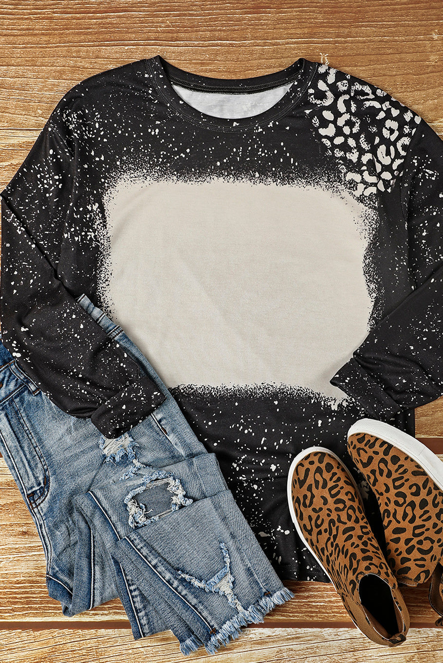Women's Retro Bleached Leopard-Print Spot Pullover