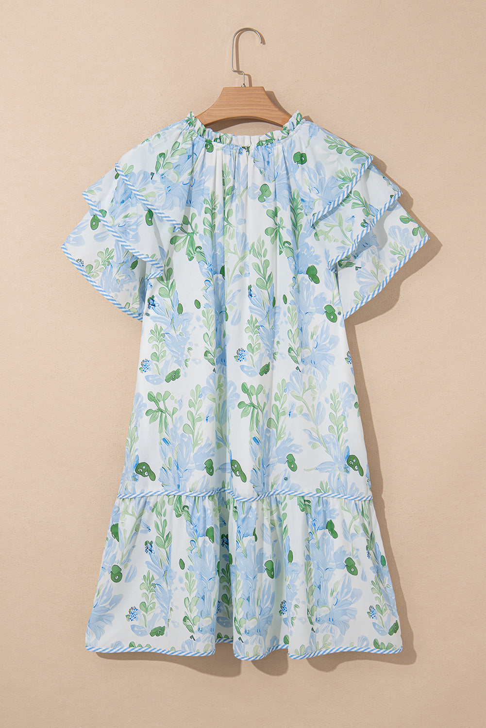 Blue Cute Sky Floral Layered Short-Sleeved Mini Dress