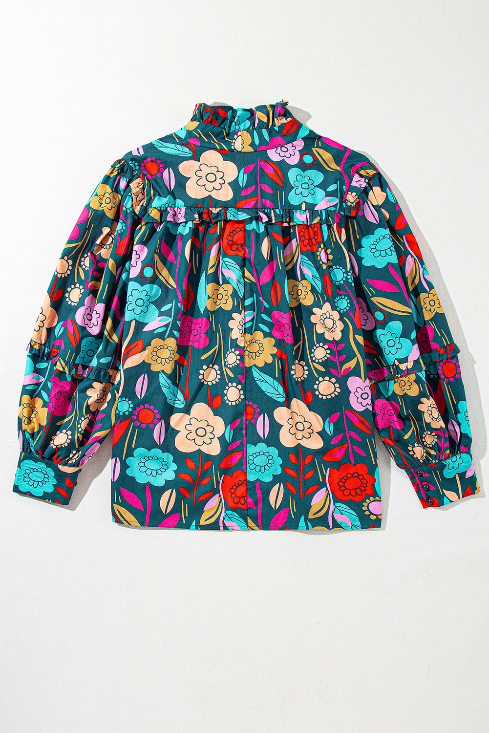 Women's Blouse Featuring Knot-Detail Split Neck Balloon Sleeve Floral-Print