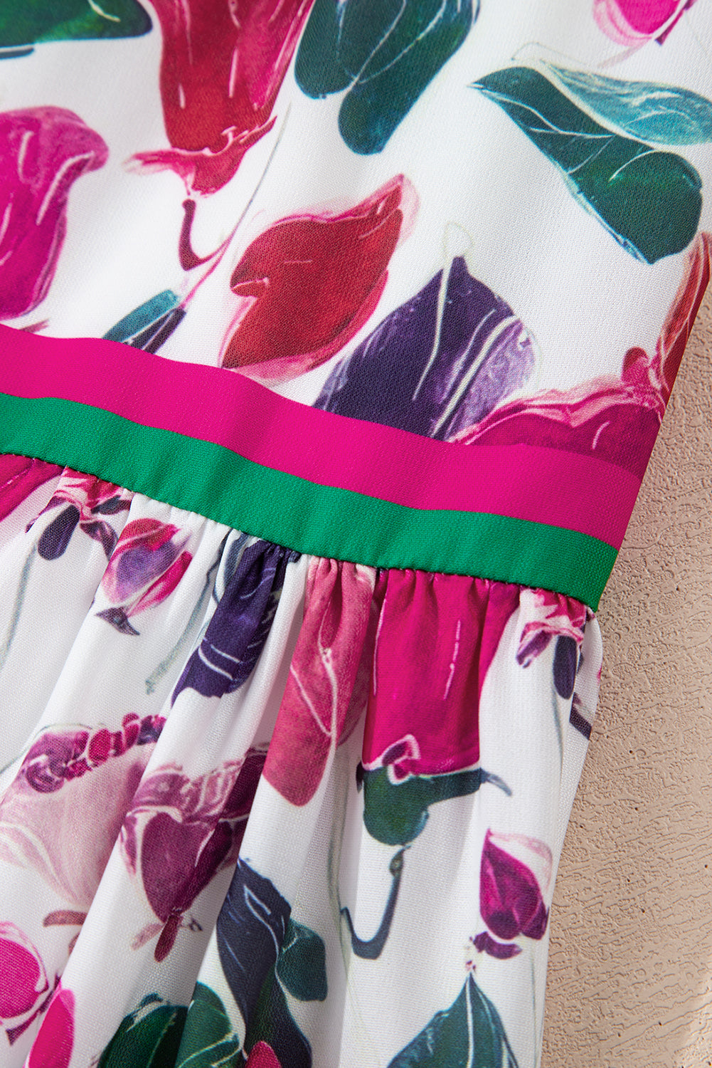 Floral-Print Contrast Striped Detail Long-Sleeved Mini Dress