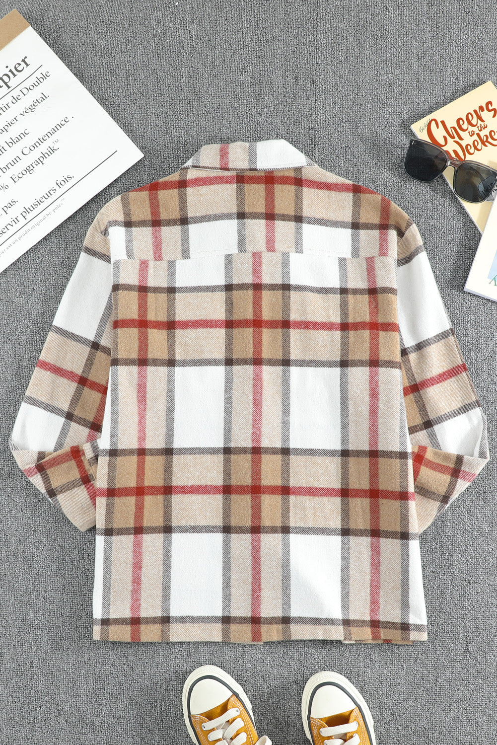 Women's Coat with Button-Front Shirt Plaid Print
