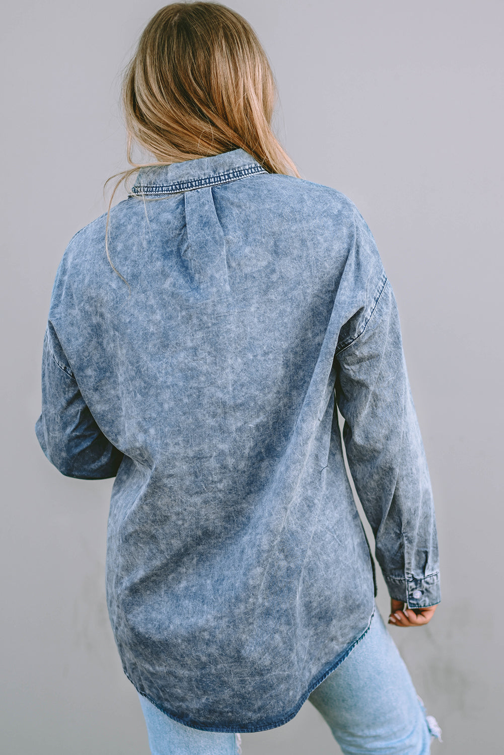 Women's Shirt Featuring Chest Denim Vintage Washed