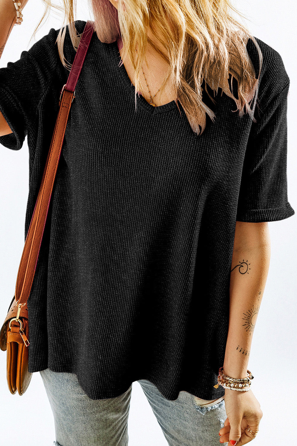 Women's Tee Featuring High Low Cuffed