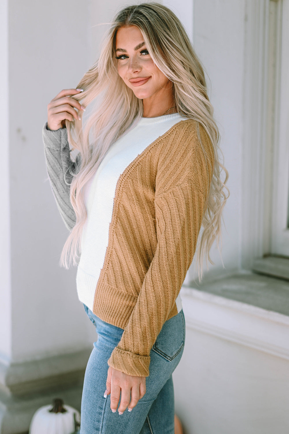 Women's Sweater with Textured Dropped-Shoulder