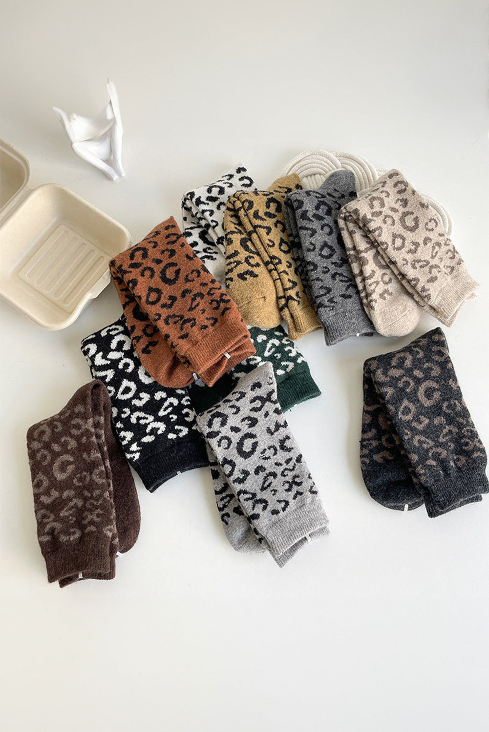 Leopard Rib-Knit Edge Tube Socks