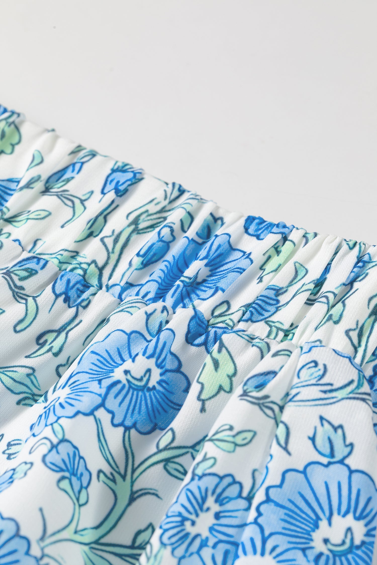 Floral Striped Summer Striped Ruffle Hem Lace Tie Shorts in Sky Blue