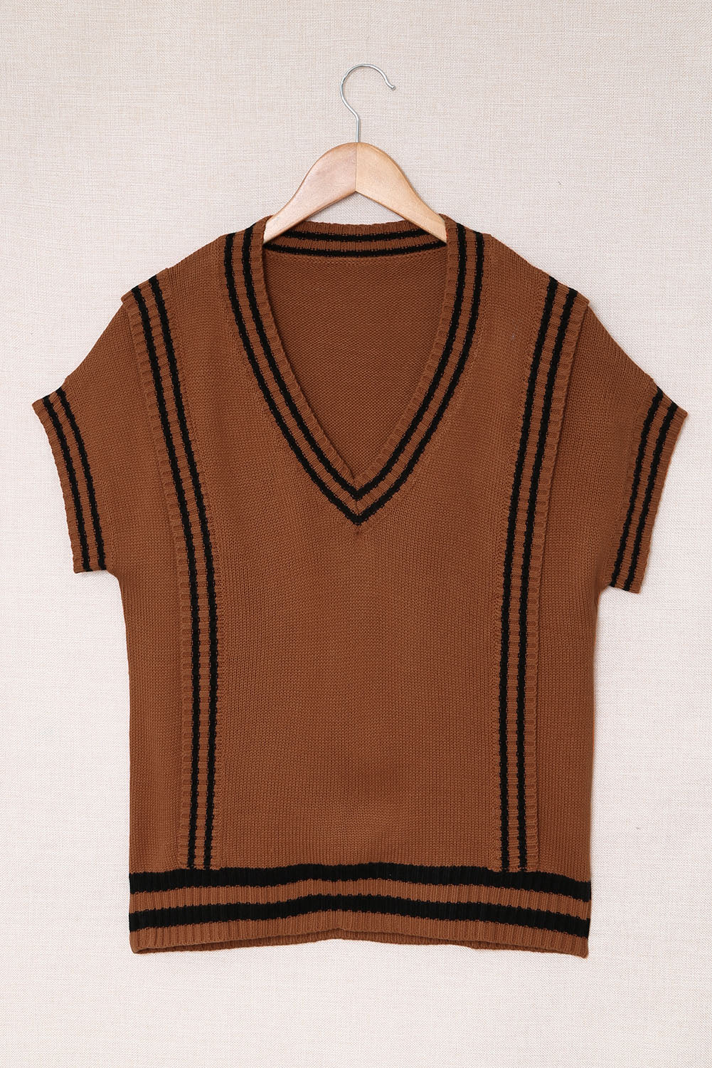 Women's Sweater with Stripes Trims Short-Sleeve