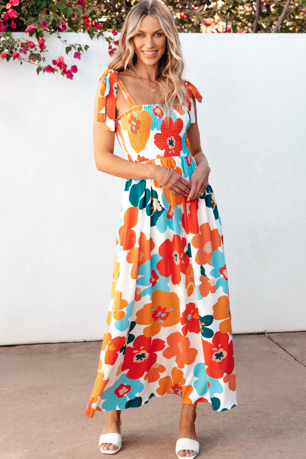 Women's Maxi Floral-Print Self Tie-Front Straps Dresses