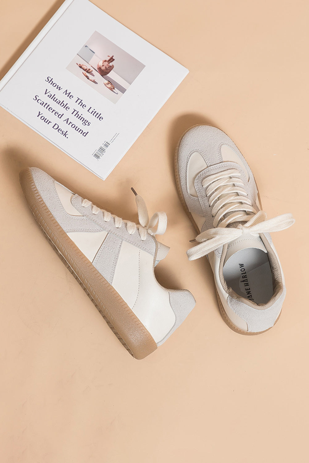 Suede PU Leather Patched Lace-up Flat Shoes