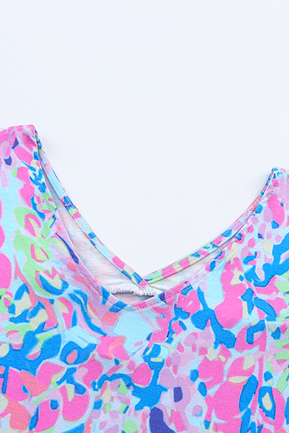 Women's Sky Blue Loose Painted Floral-Print Tee