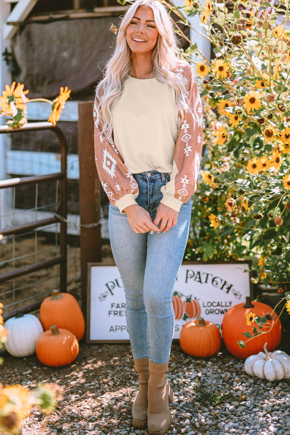 Women's Long-Sleeve Western Patch Top