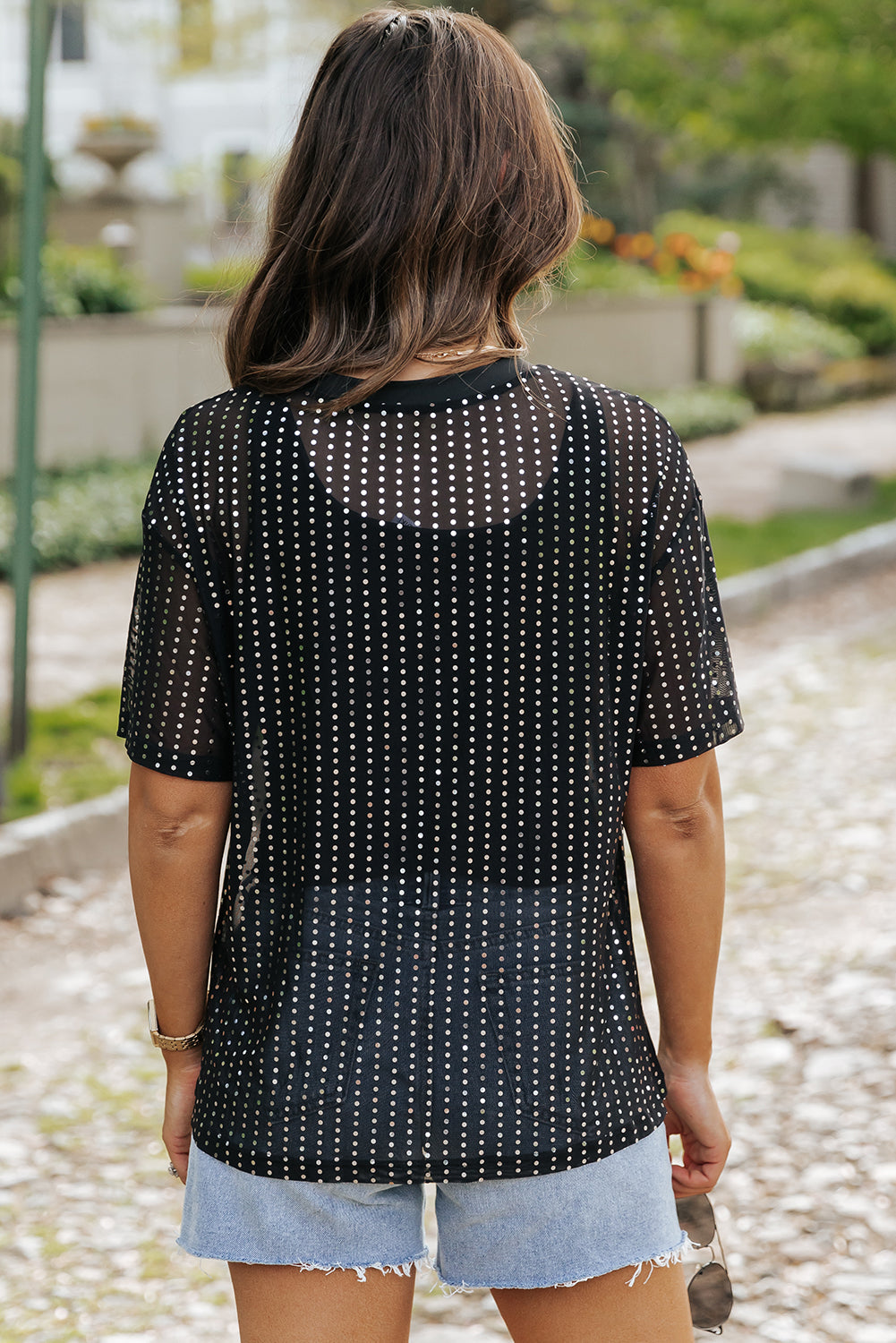 Women's T-shirt with Dropped-Shoulder Semi-Sheer