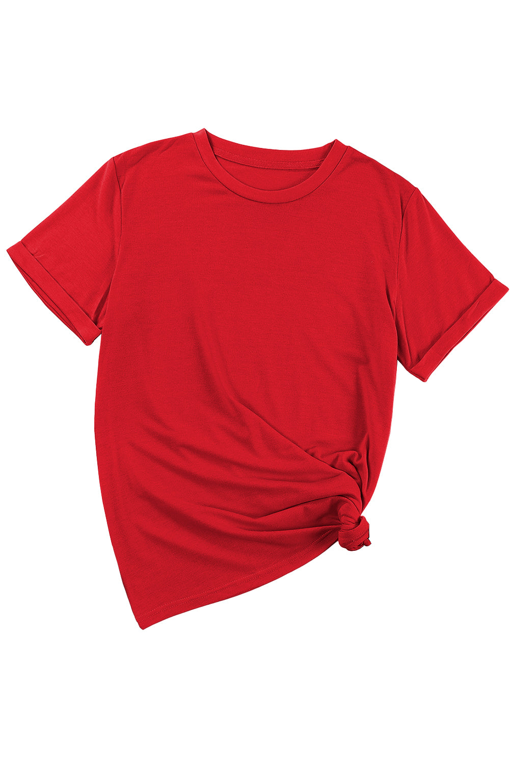 Women's Tee with Red Everyday Plain Crew Neck