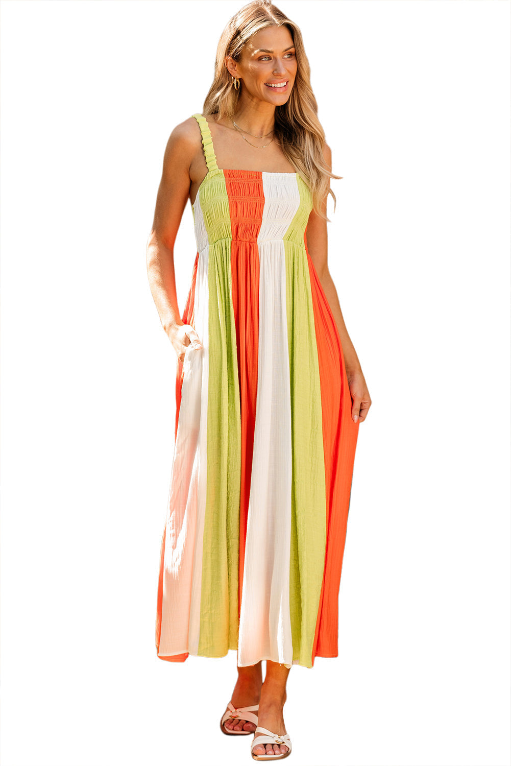 Women's Maxi Dress with Shirred High-Rise Fit and Flare