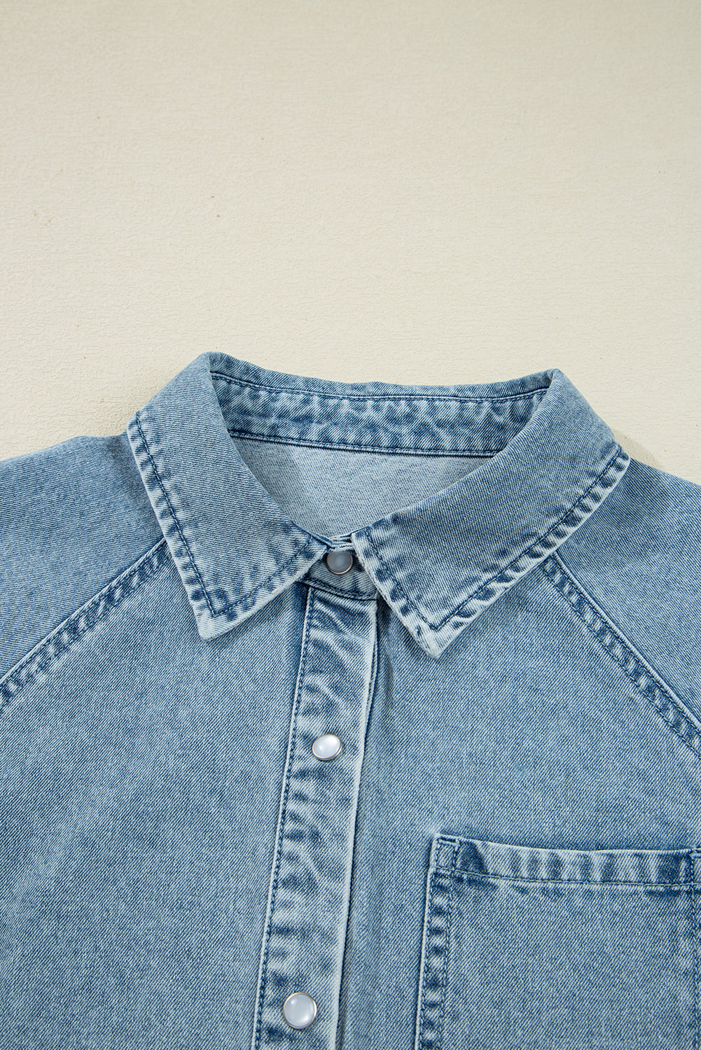 Smocked Cuffs Flared Denim Shirt Mini Dress