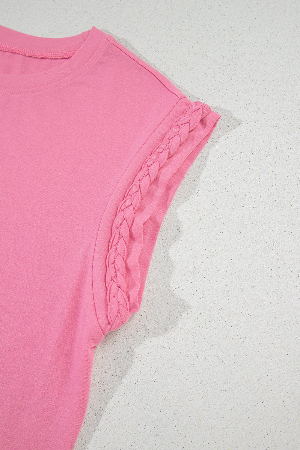 Braided Cap Sleeve Crew Neck T Shirt