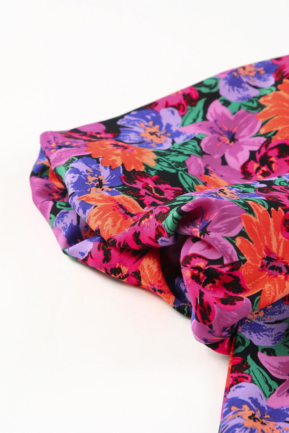 Women's Blouse with Floral-Print Round Neck Balloon Sleeve