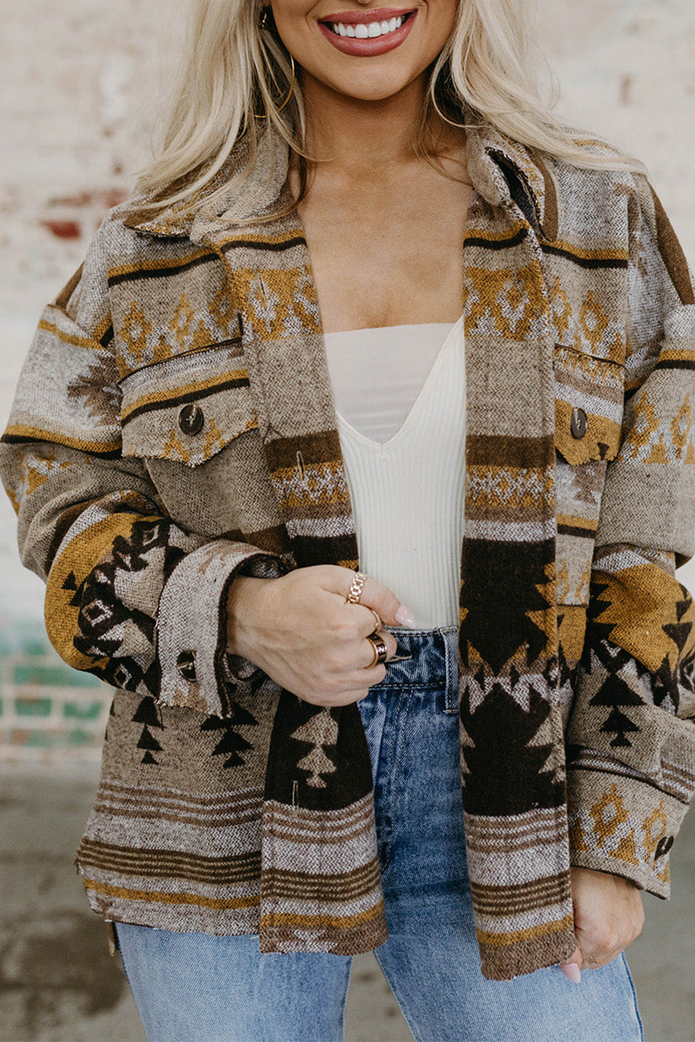 Women's Shacket Featuring Western Aztec-Pattern Jacket