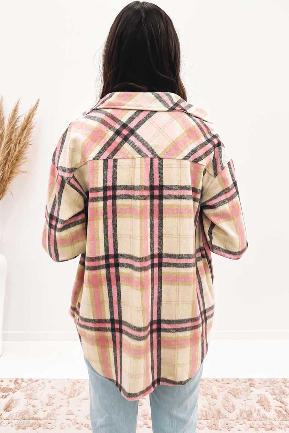 Women's Shacket Featuring Plaid Button Chest Pocket