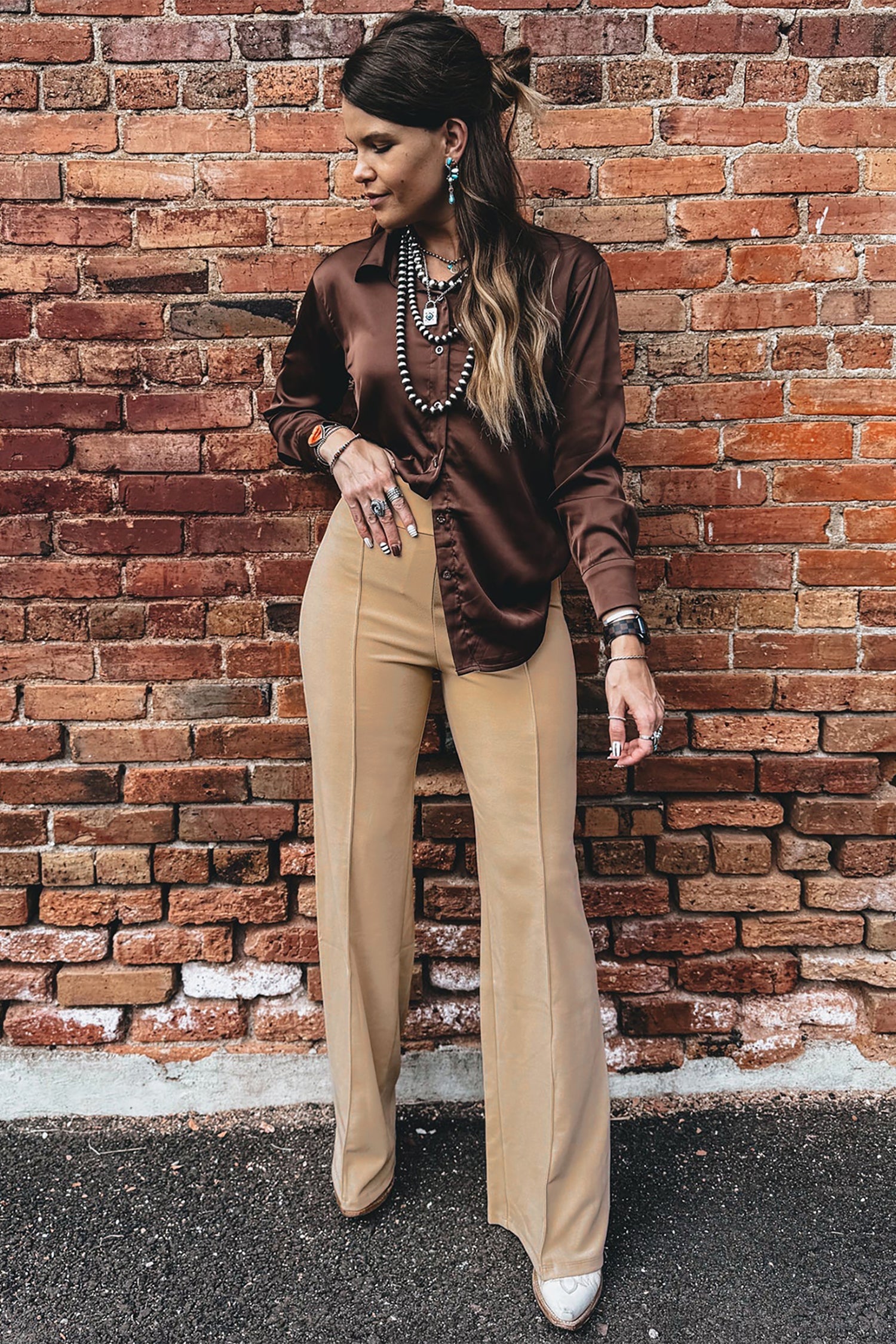 Full Length High-Waisted Length Timeless Fit Pants in Parchment
