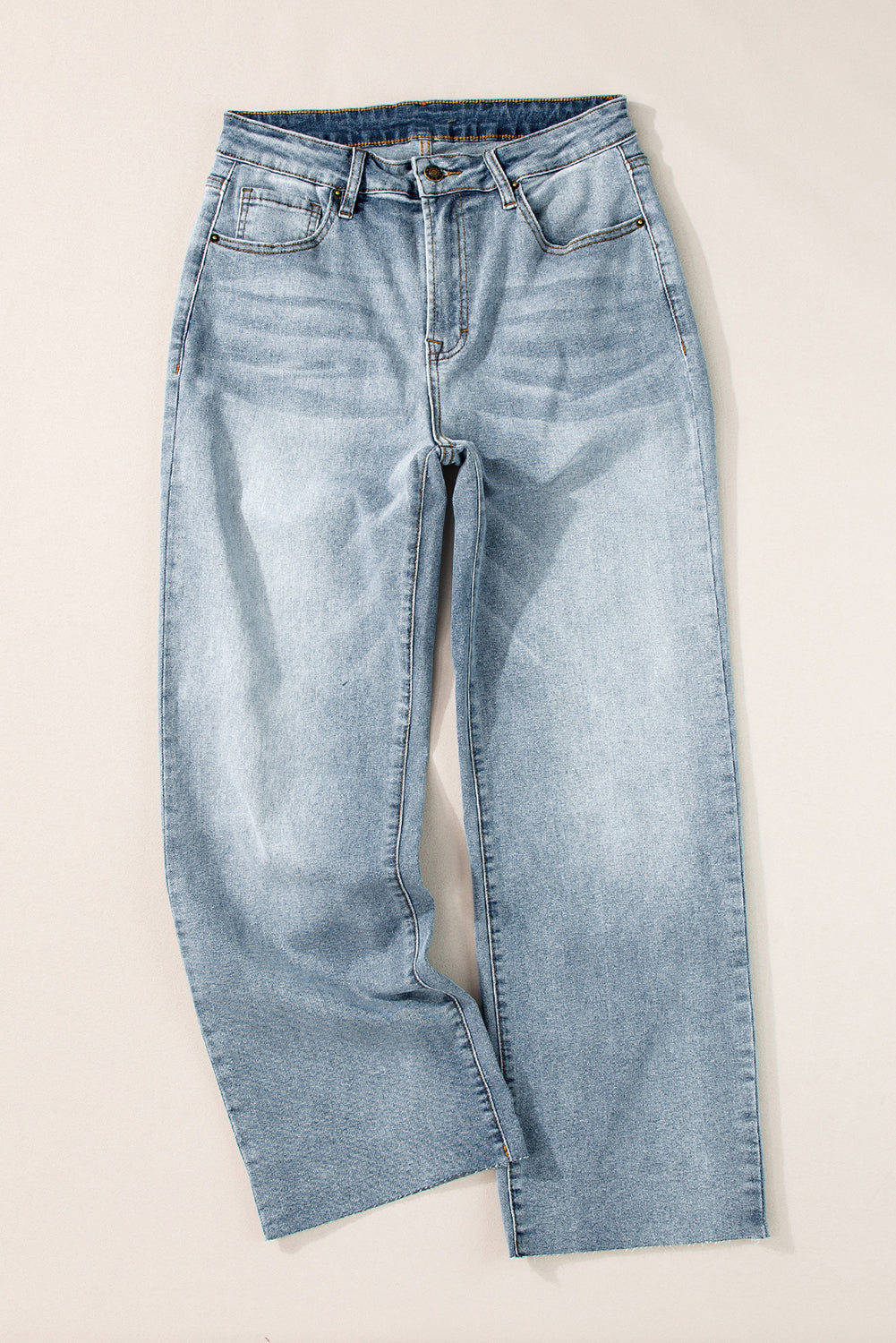 Women's Acid Wash Raw Edge Straight Jeans