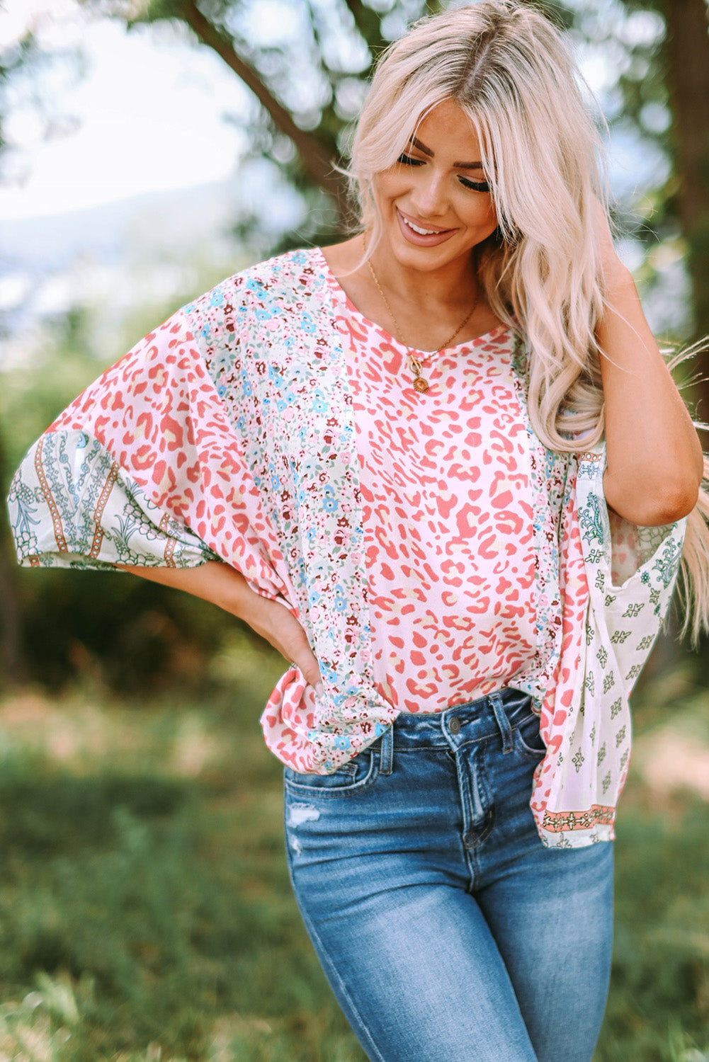 Top for Women Animal Floral-Print Mix Print Cape