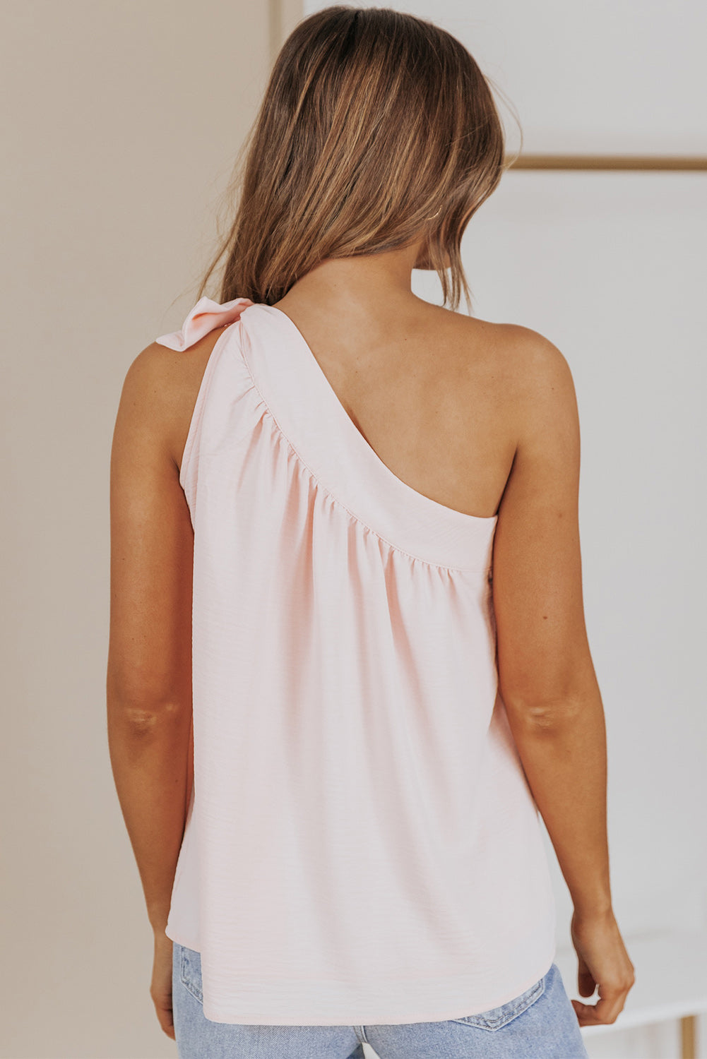 Women's Top with Asymmetric Tie Shoulder Sleeveless