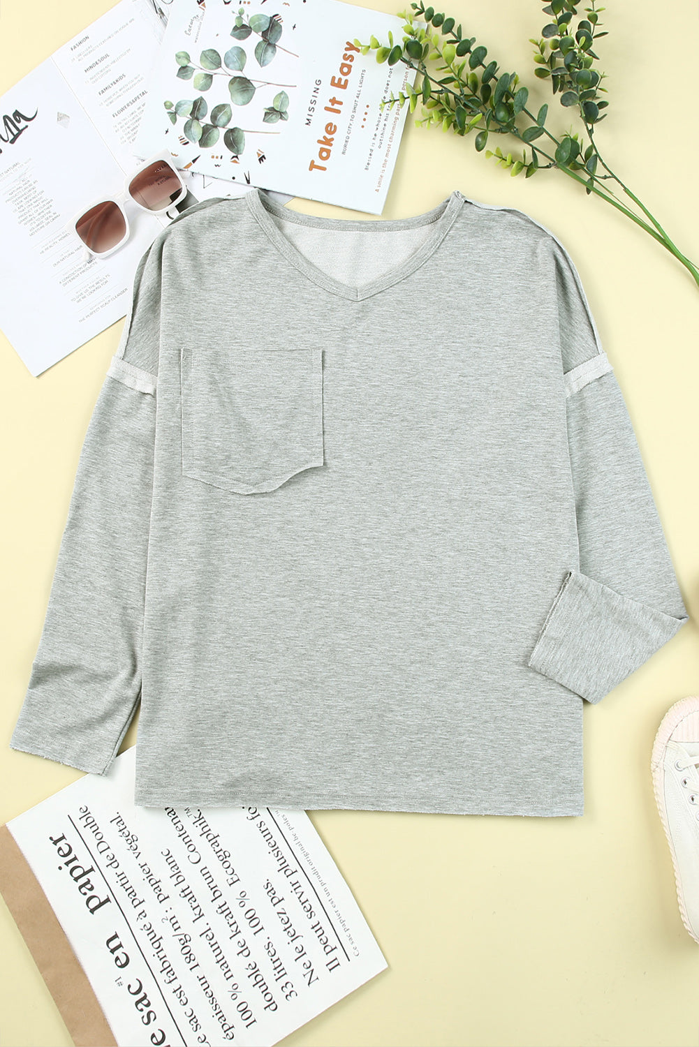 Women's Top with Pocket-Detail Oversized Drop Sleeve