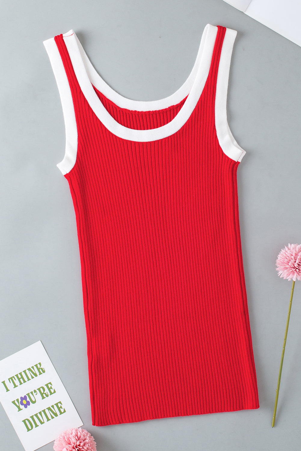 Women's Knitted U Neck Edge Rib-Knitted Tank Top