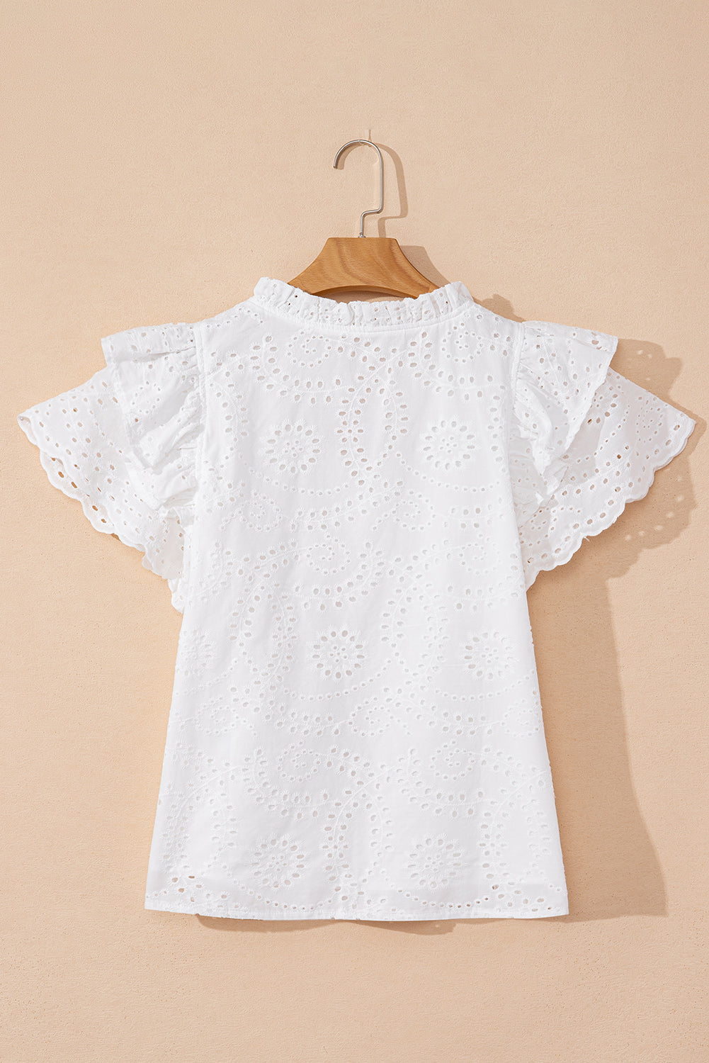 Anglaise Ruffle Broderie Ruffle Short-Sleeved Blouse in White